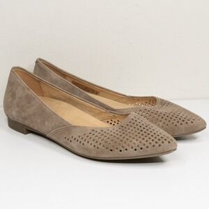 VIONIC Posey Perforated Suede Pointed Toe Ballet Flats Taupe Offfice Career Sz 6